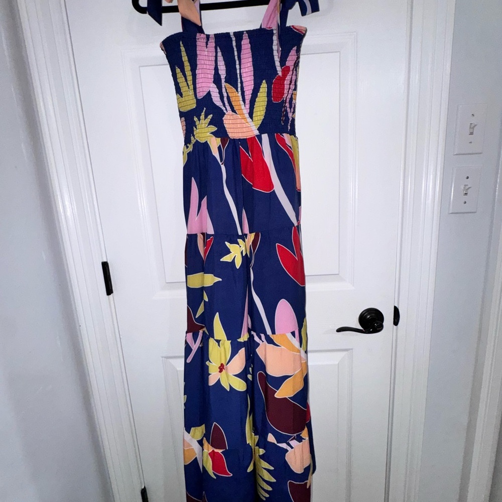 Sunday Blue and Red Sleeveless Maxi Sundress